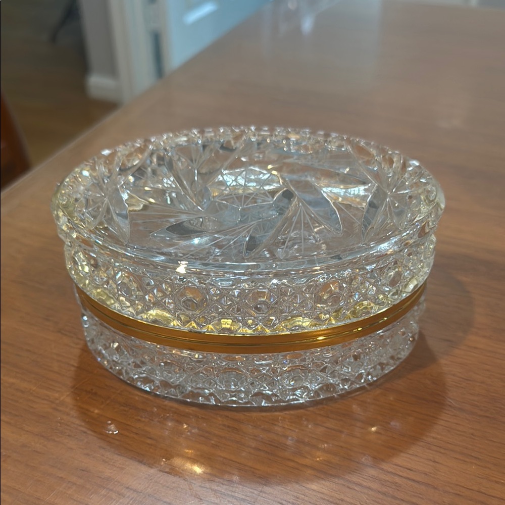 Crystal Trinket Box with Gold Accent
